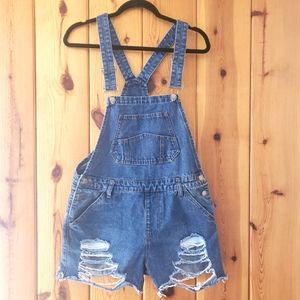 Denim overall shorts, size medium
